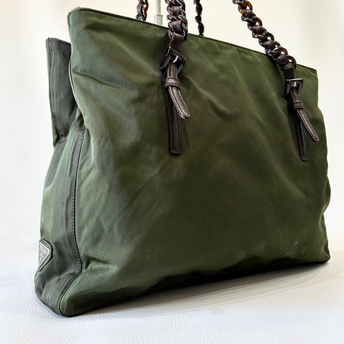 Prada nylon tote bag khaki - prada,